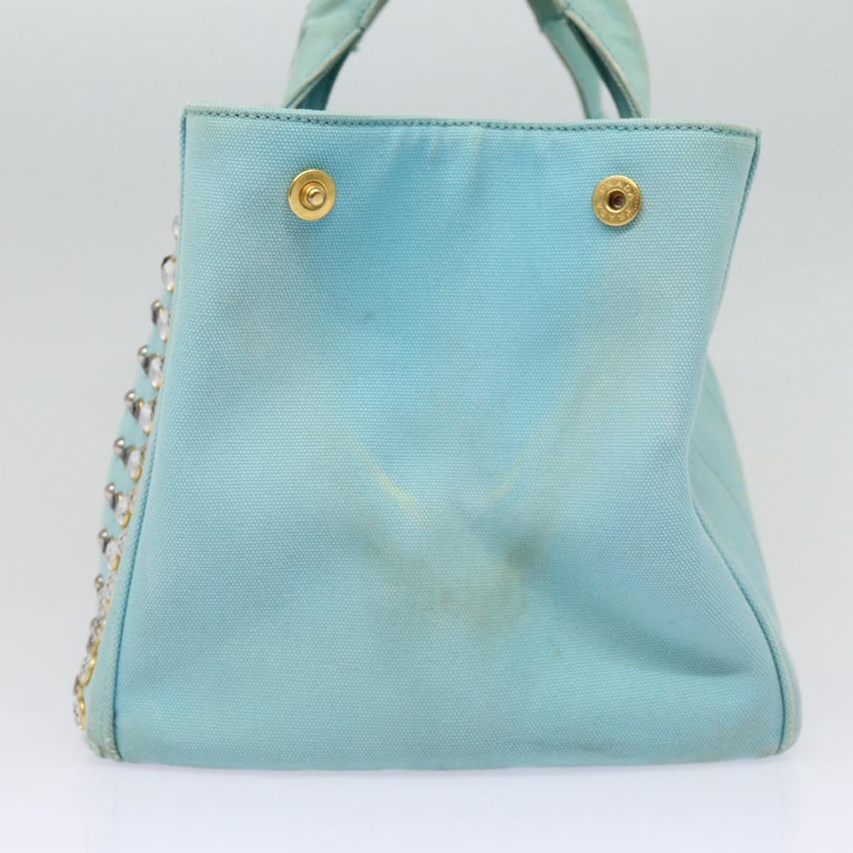 Prada Canapa Gm Hand Bag 2Way Light Auth Canvas Blue Travel Bag