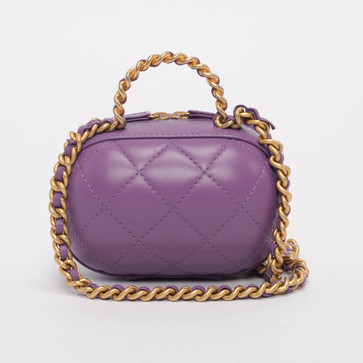 Chanel Purple Quilted Lambskin Cc Bubble Vanity Case Bag