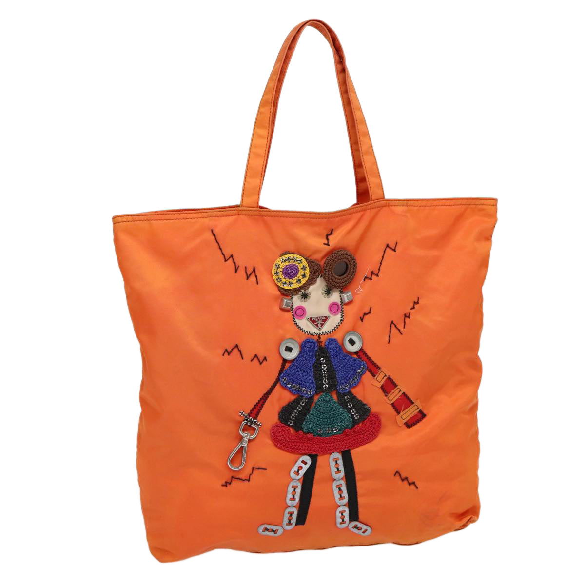 Prada Tote Bag Auth Nylon Silver Orange