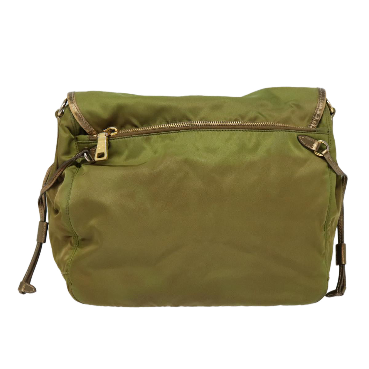 Prada Shoulder Bag Khaki Auth Nylon Gold