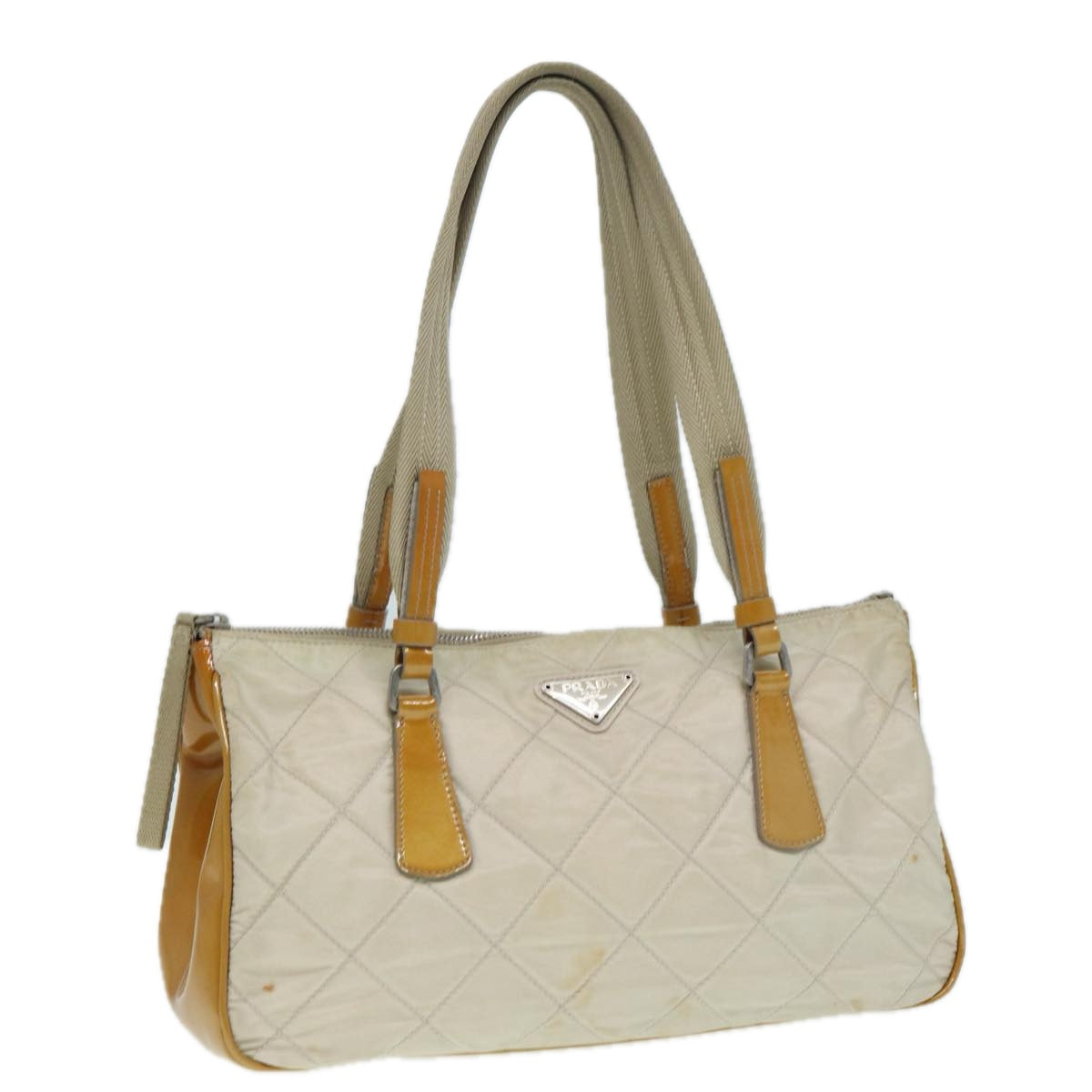 Prada Shoulder Bag Auth Nylon Beige Silver Silver Auth 87764