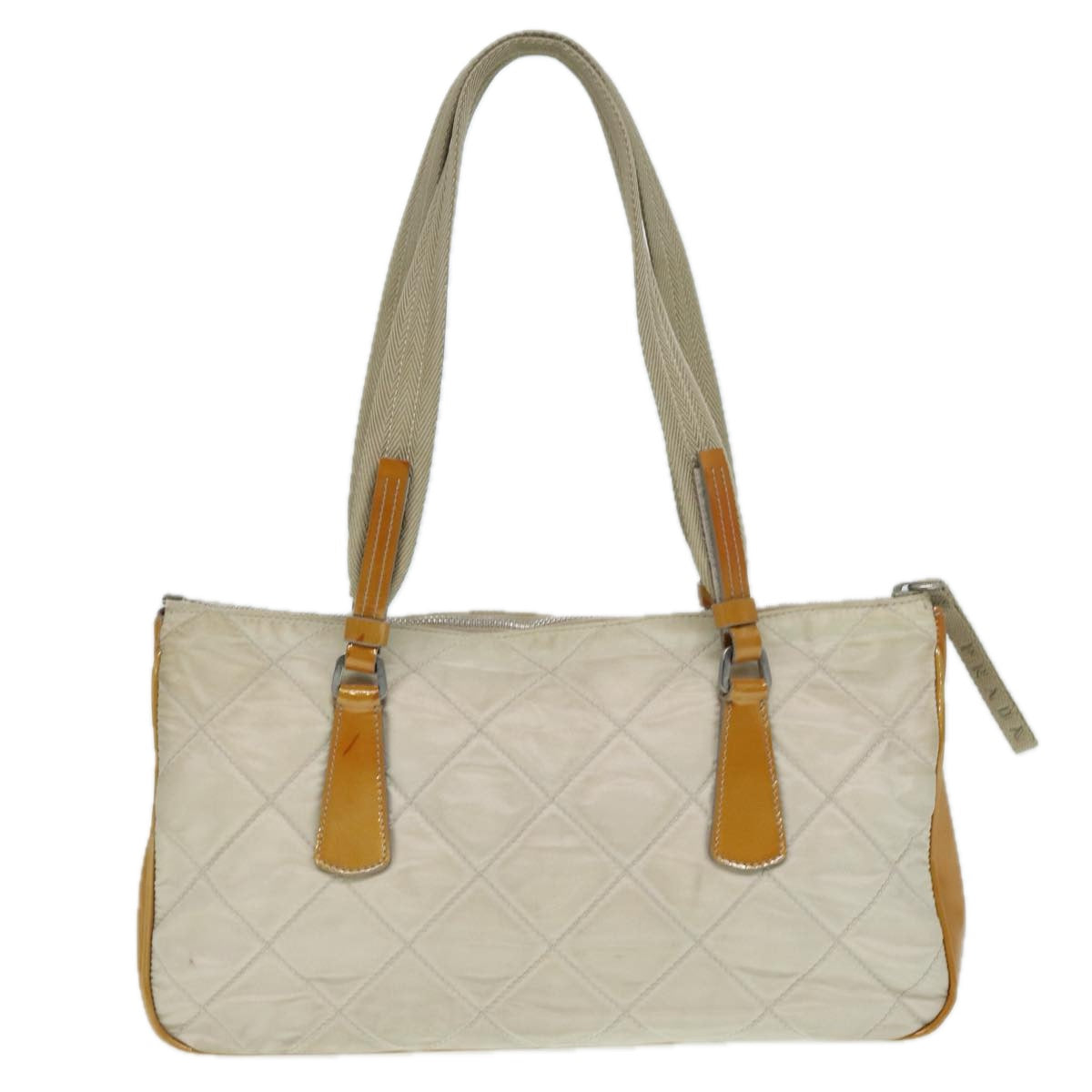 Prada Shoulder Bag Auth Nylon Beige Silver Silver Auth 87764