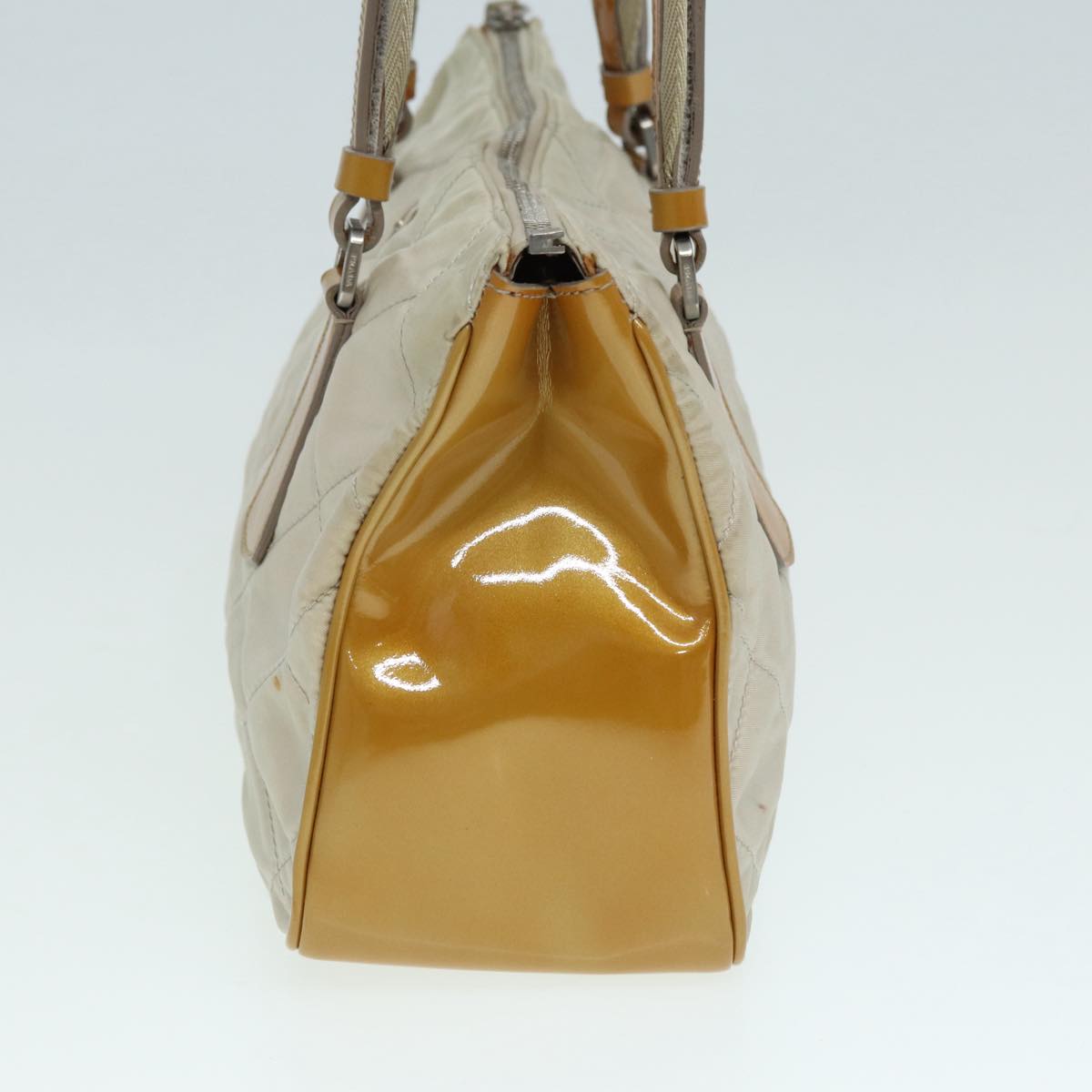 Prada Shoulder Bag Auth Nylon Beige Silver Silver Auth 87764