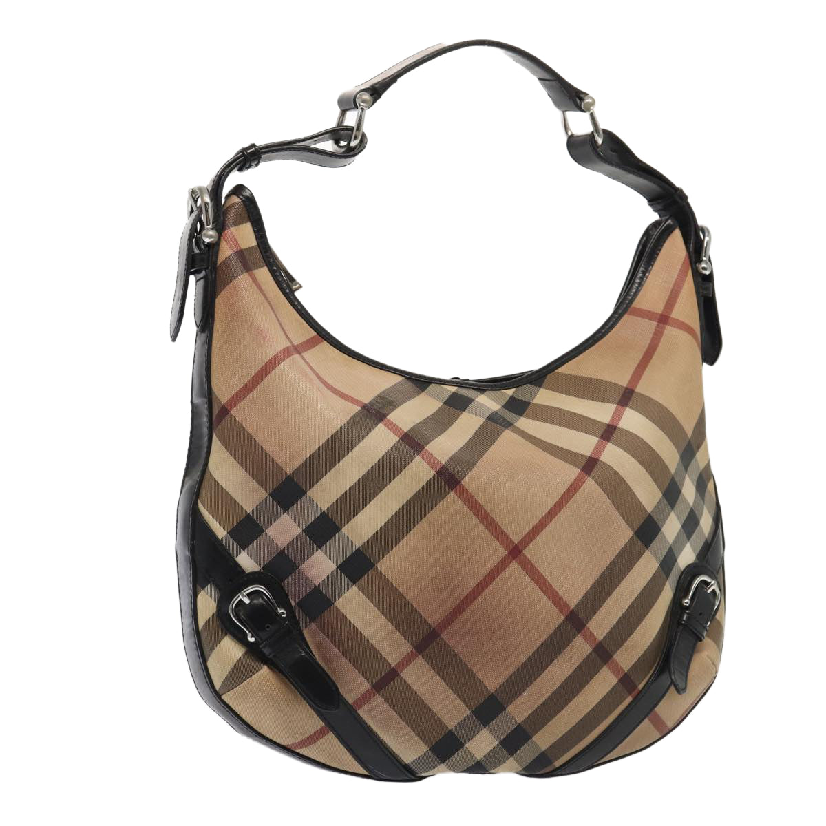 Burberry Luxury Nova Check Shoulder Bag Auth Black Beige Silver