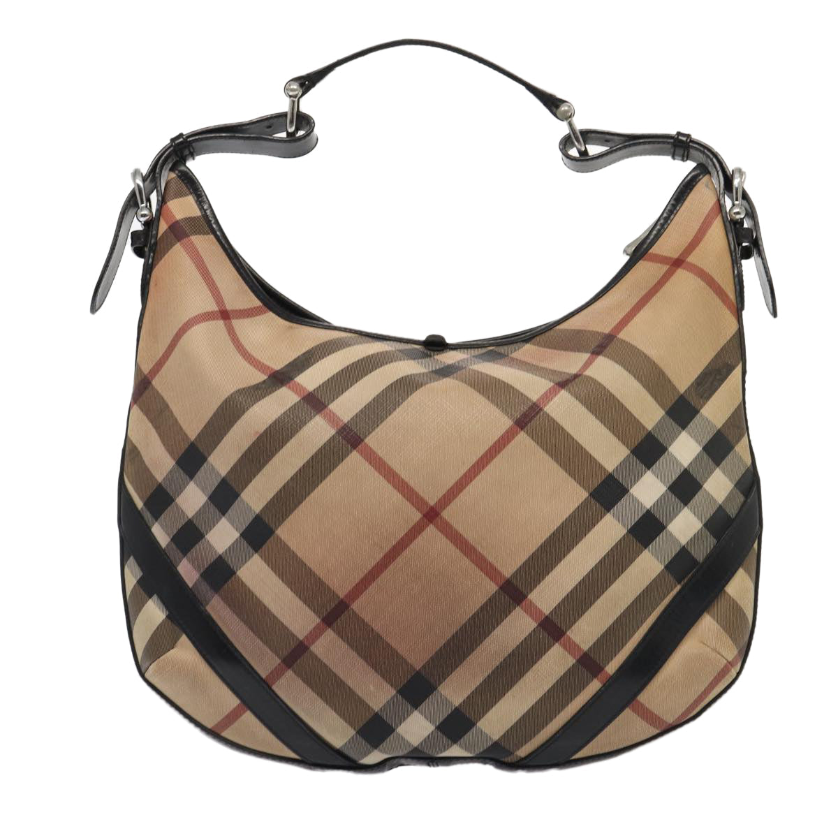 Burberry Luxury Nova Check Shoulder Bag Auth Black Beige Silver