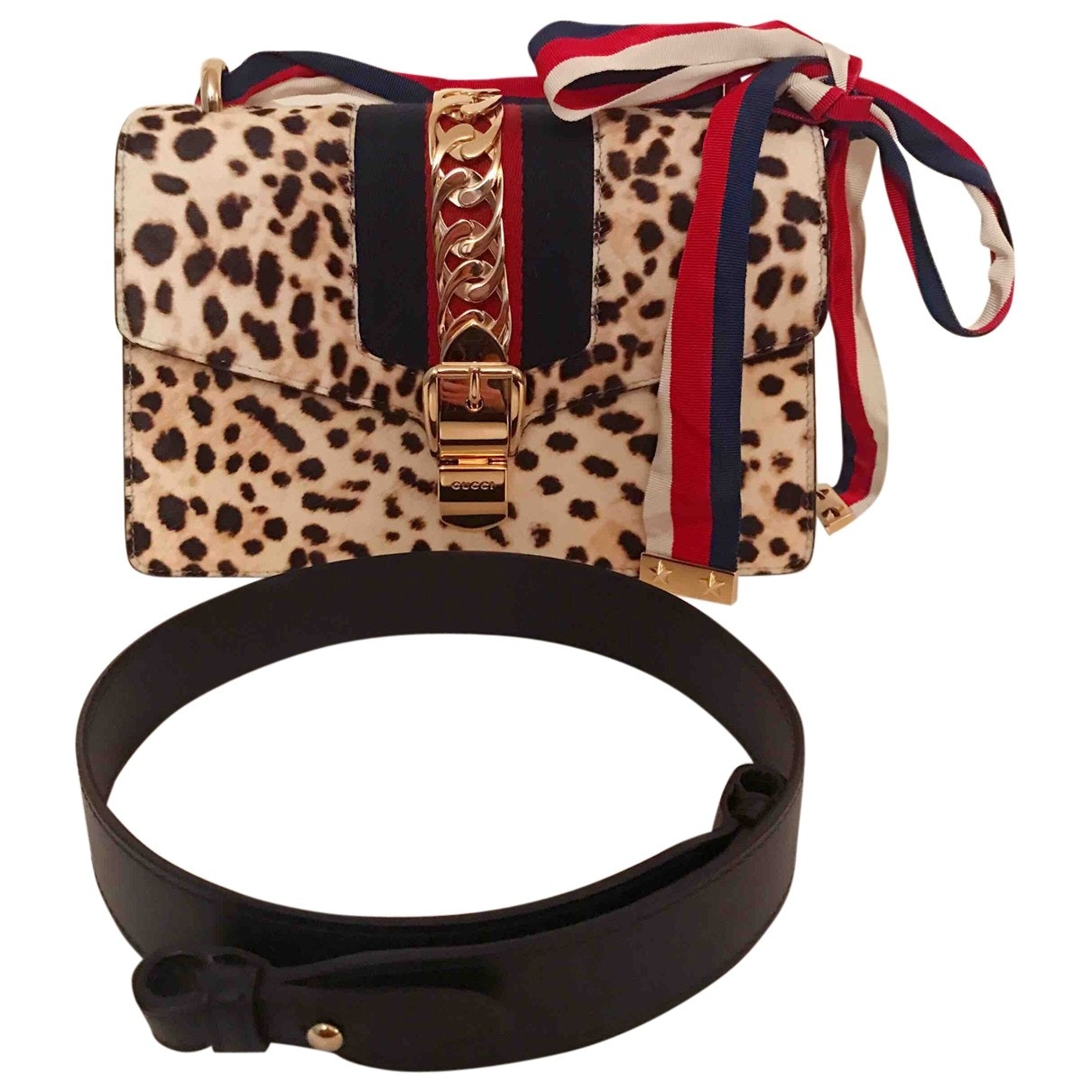 Gucci sylvie beige pony-style calfskin handbag