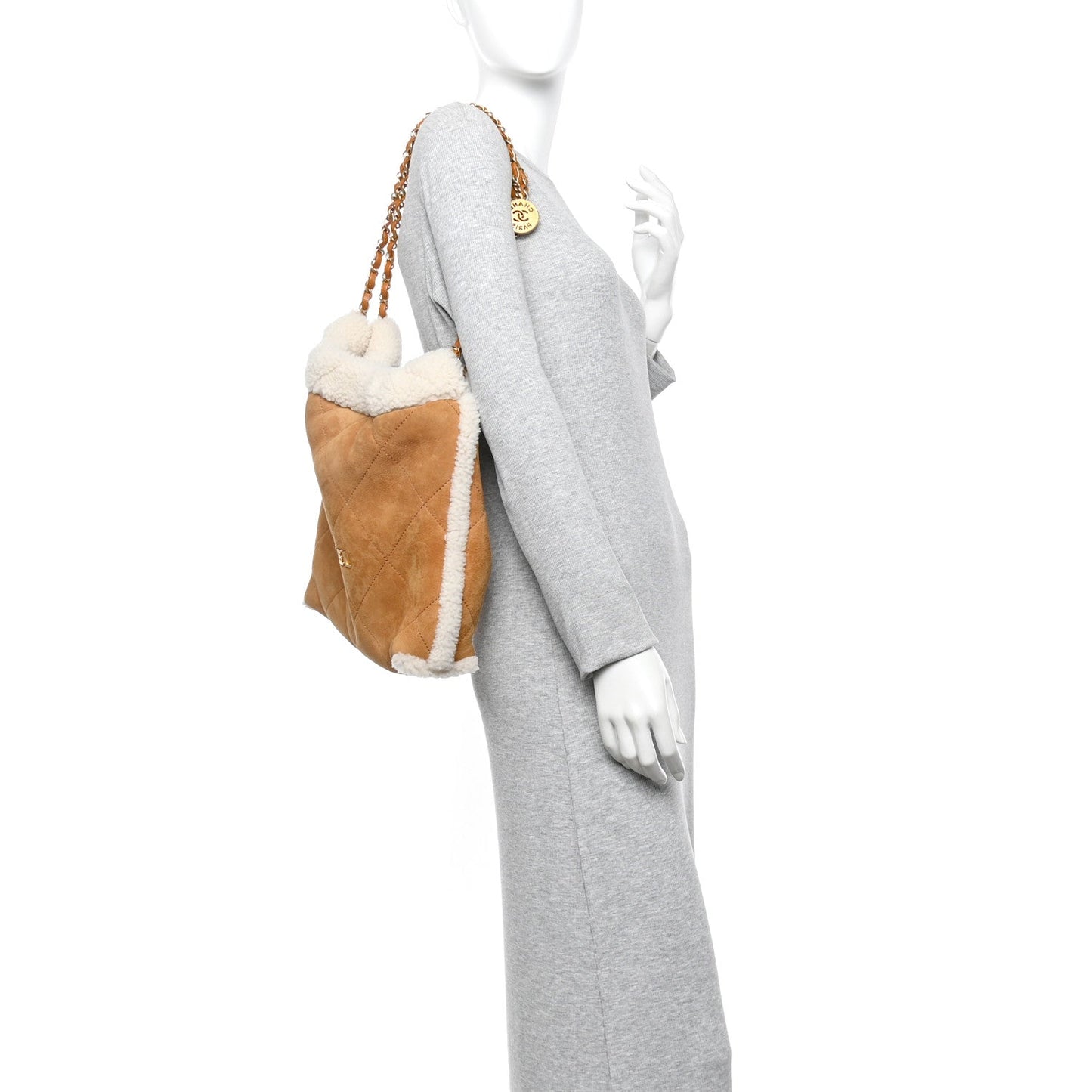Chanel Suede Shearling Quilted Small 22 Brown White Bag