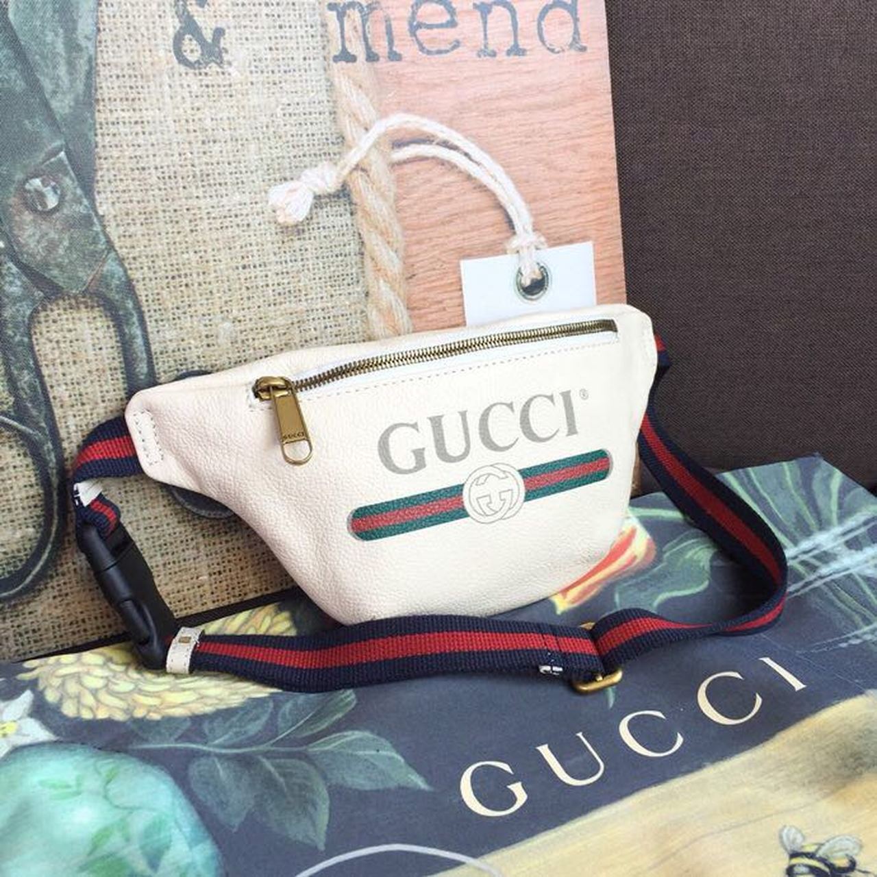 gg Print Waist Belt Men White Accessory