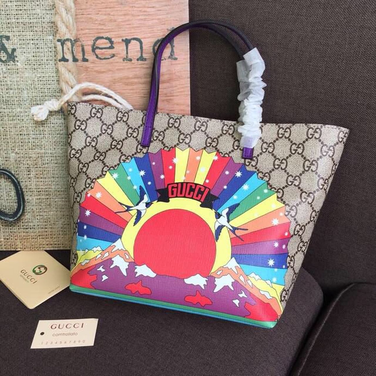 gg Children’s gg Supreme Rainbow Canvas Brown Multicolor Tote Bag