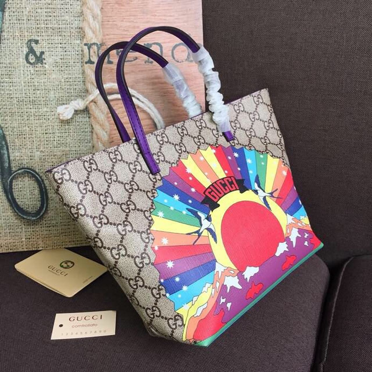 gg Children’s gg Supreme Rainbow Canvas Brown Multicolor Tote Bag