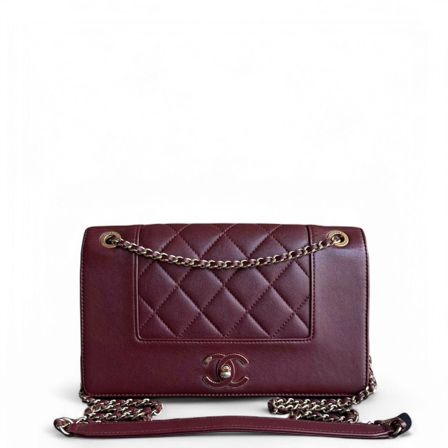Chanel Mademoiselle Seasonal Flap - 25CM Quilted Lambskin Burgundy Gold Hardware Series 21