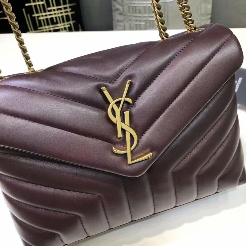 YSL Saint Laurent Loulou MatelassÃ© "Y" Burgundy 9.8in Small Chain Handbag Ysl 494699Dv7276475