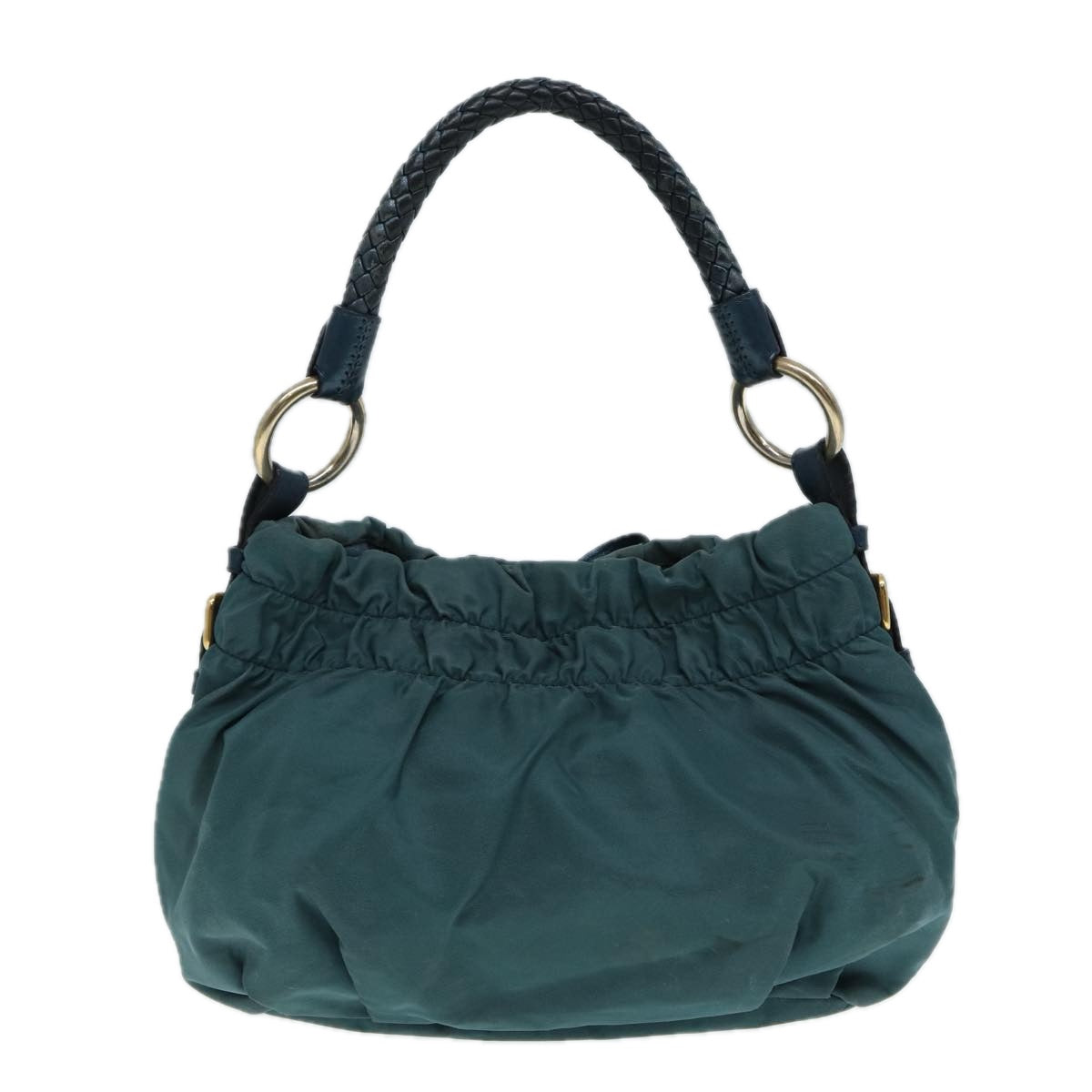 Prada Hand Bag Auth Nylon Green Gold Travel Bag Gold Auth 88089