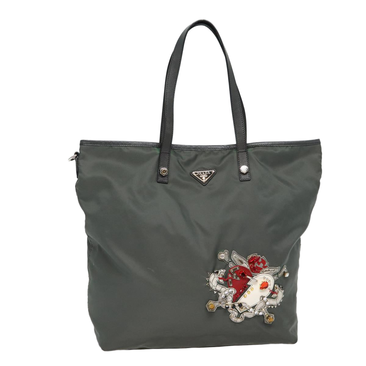 Prada Tote Bag Auth Nylon Silver Gray Silver Auth 88096