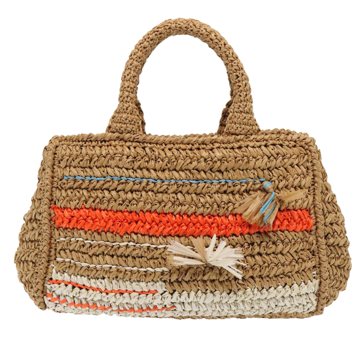 Prada Canapa Hand Bag 2Way Auth Raffia Beige Gold Travel Bag