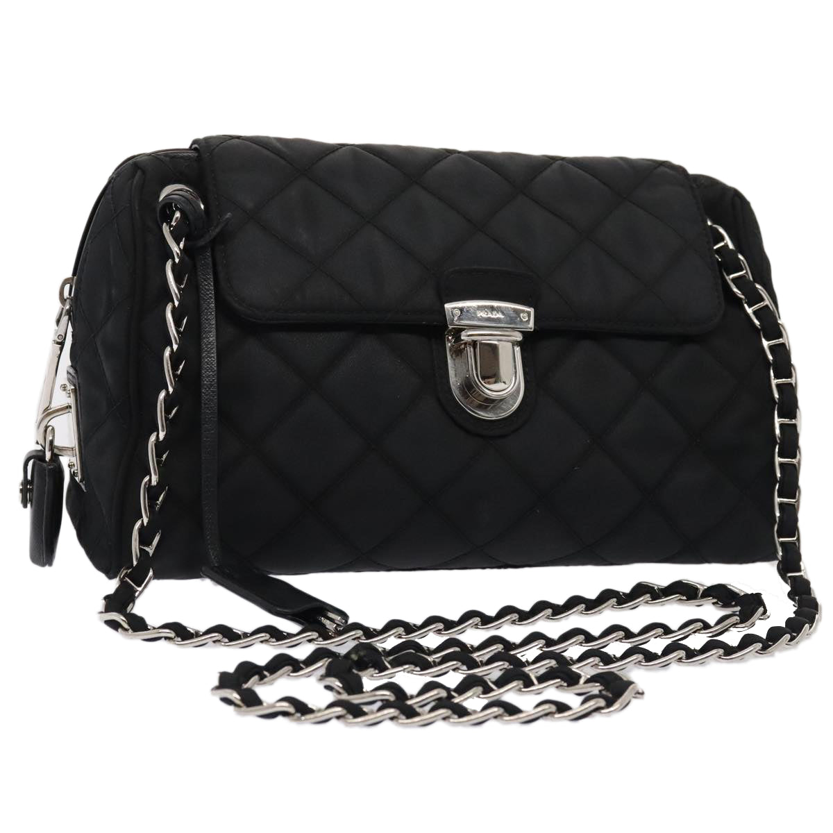 Prada Shoulder Bag Auth Nylon Quilted Black