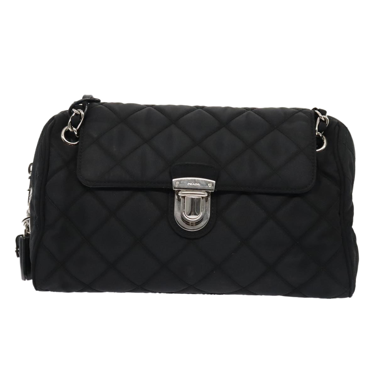 Prada Shoulder Bag Auth Nylon Quilted Black