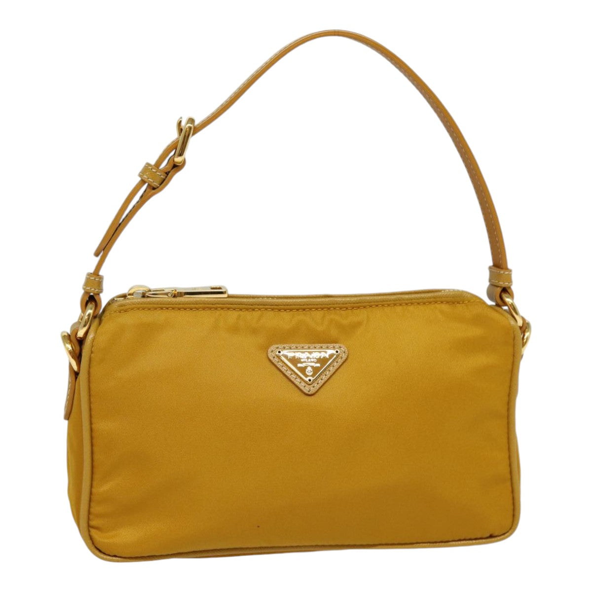 Prada Hand Bag Auth Nylon Gold Yellow Travel Bag