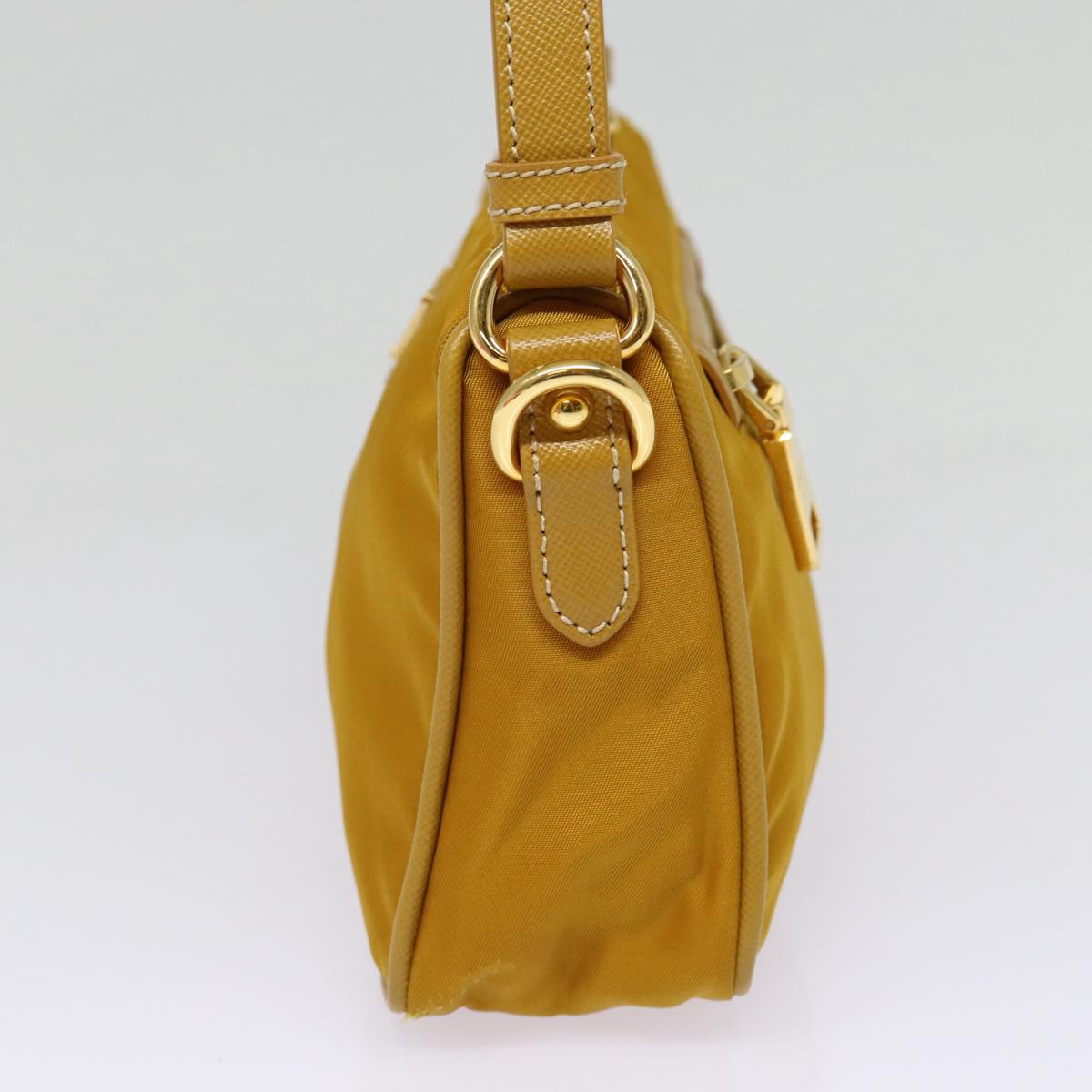 Prada Hand Bag Auth Nylon Gold Yellow Travel Bag