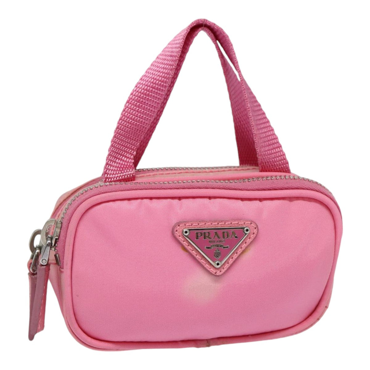 Prada Hand Bag Auth Nylon Pink Silver Travel Bag Silver Auth 88185