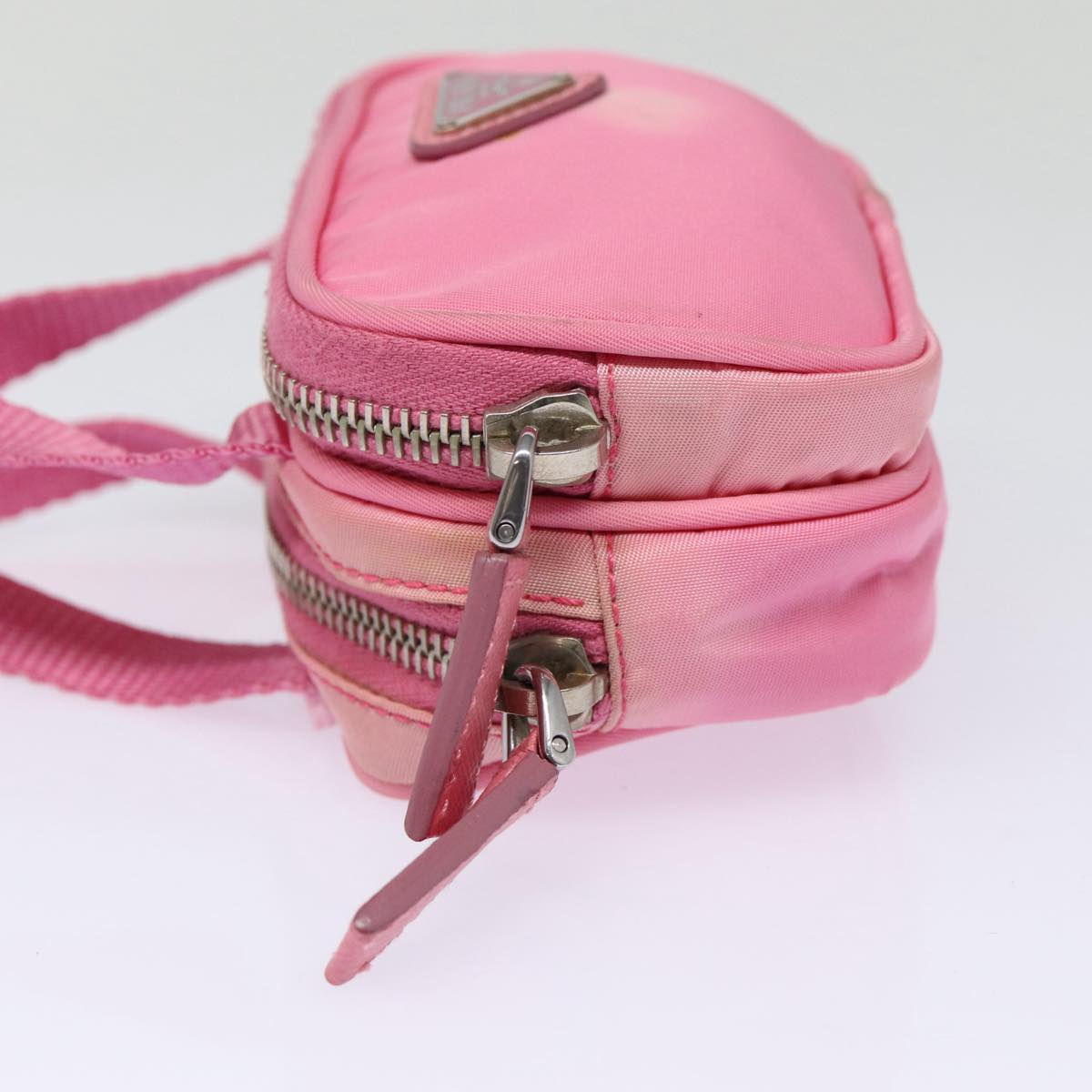Prada Hand Bag Auth Nylon Pink Silver Travel Bag Silver Auth 88185