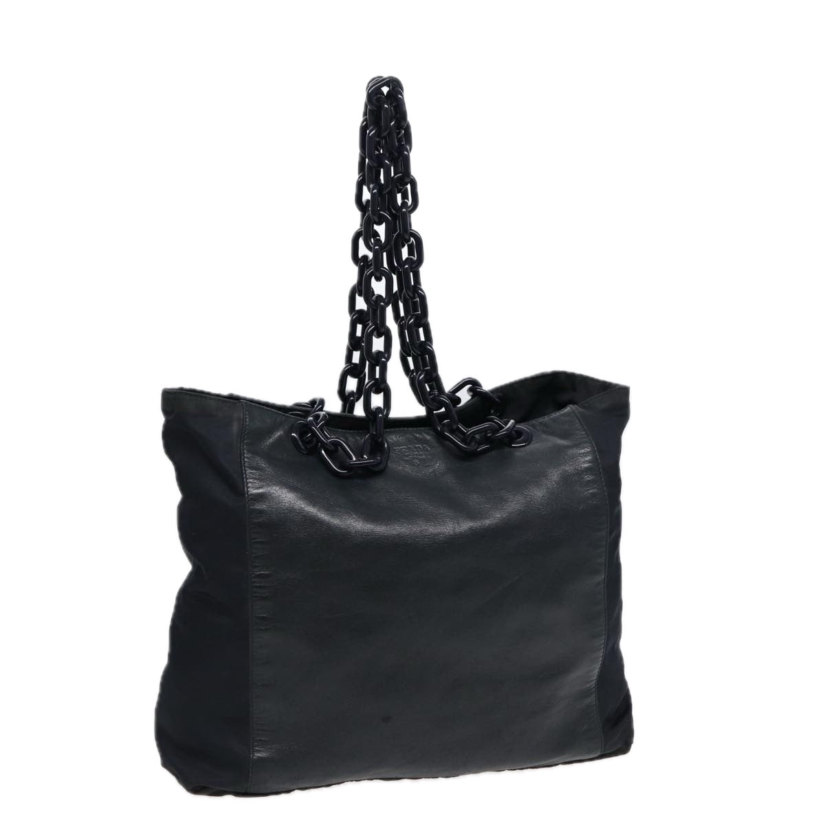 Prada Shoulder Bag Auth Leather Nylon Black Black Auth 88345