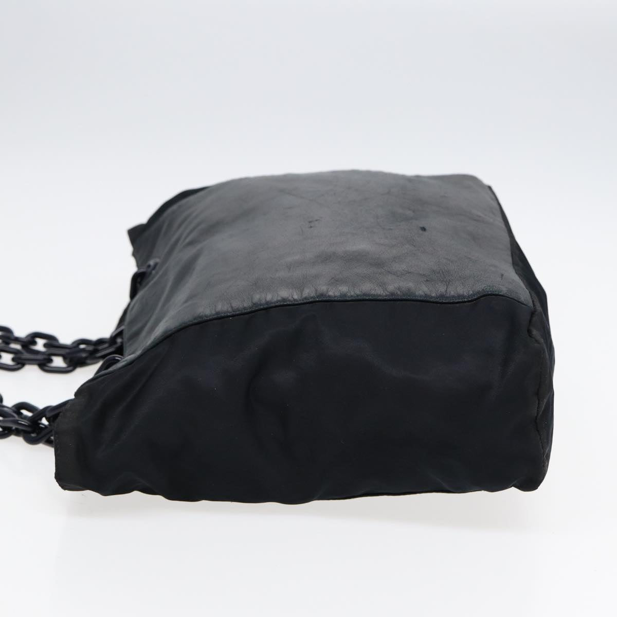 Prada Shoulder Bag Auth Leather Nylon Black Black Auth 88345