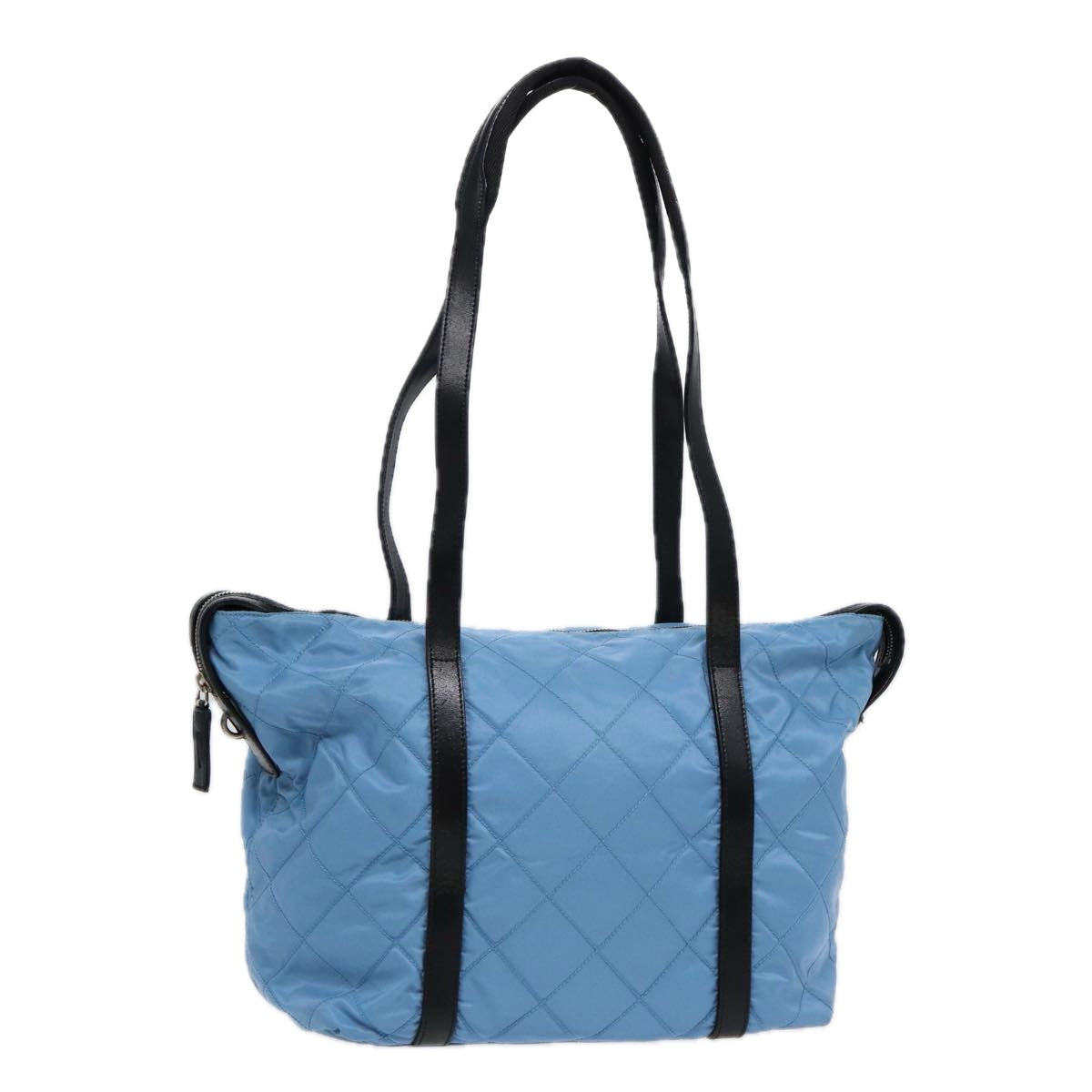 Prada Tote Bag Light Auth Leather Nylon Blue