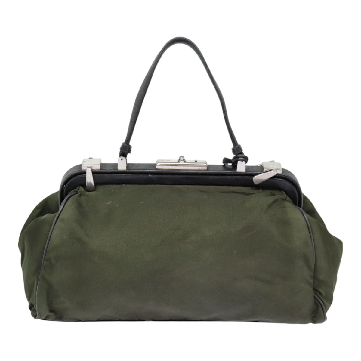 Prada Hand Bag Khaki Auth Nylon Silver Travel Bag Silver Auth 88423