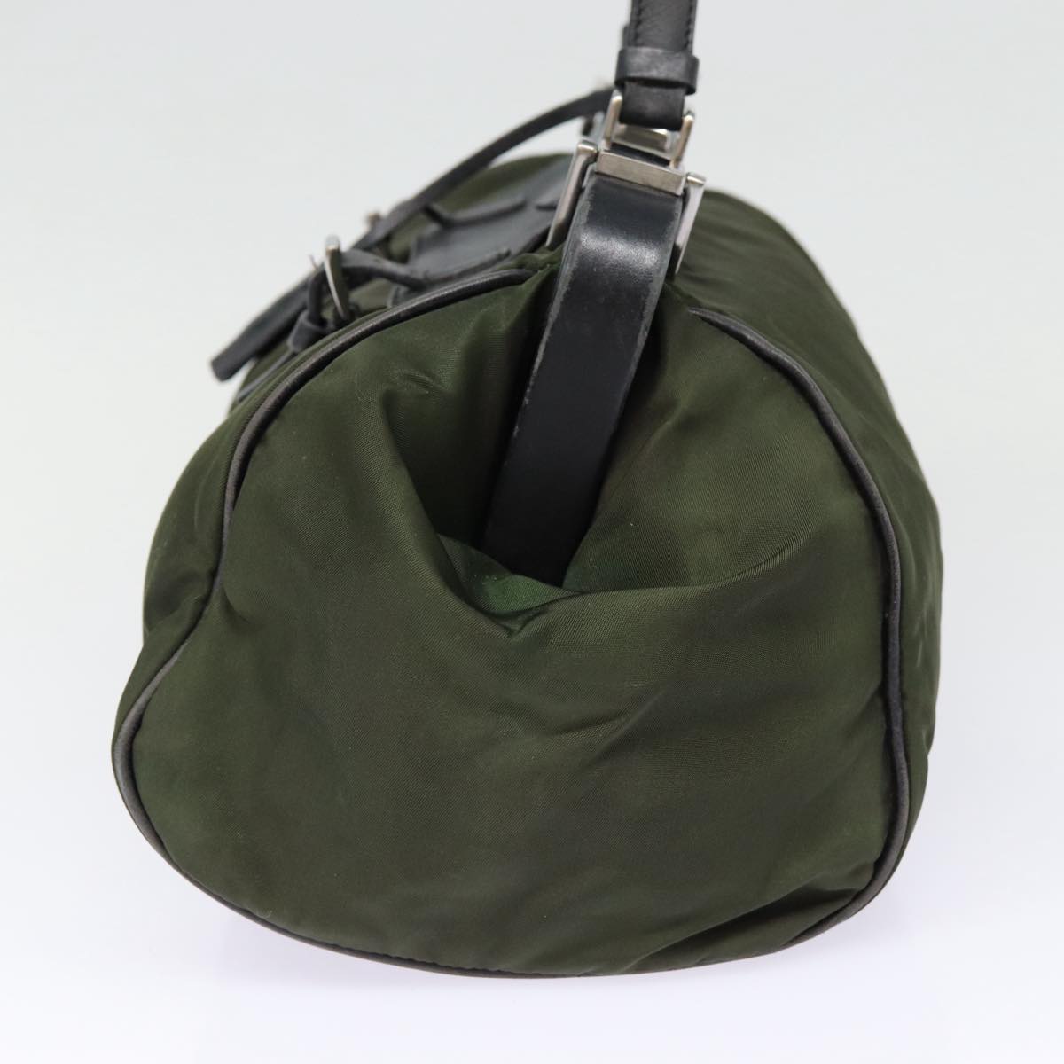 Prada Hand Bag Khaki Auth Nylon Silver Travel Bag Silver Auth 88423