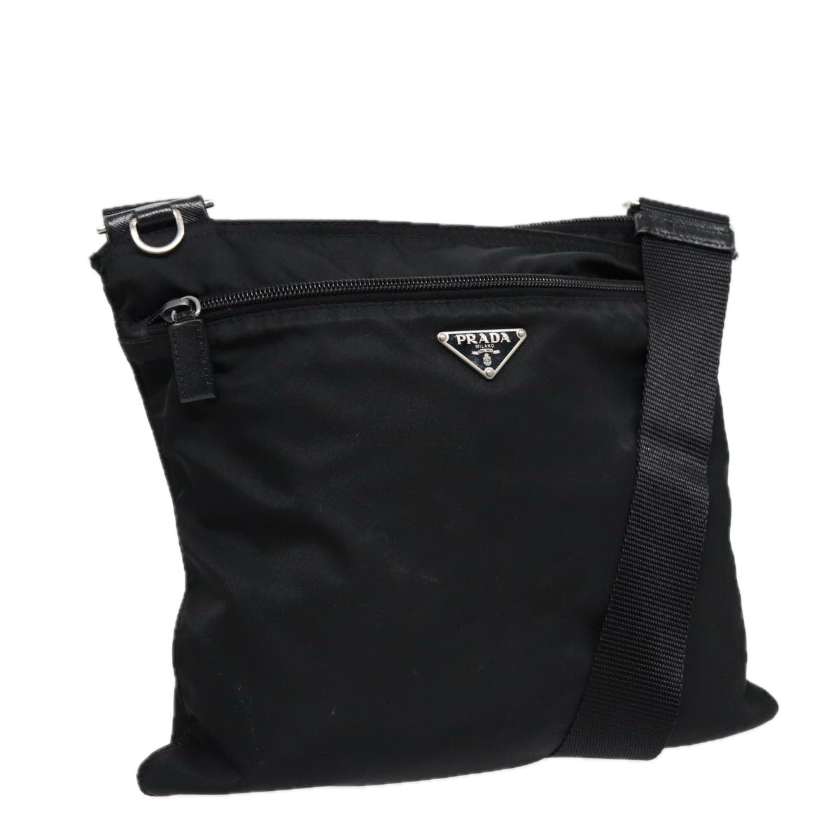 Prada Shoulder Bag Auth Nylon Black Silver Silver Auth 88470
