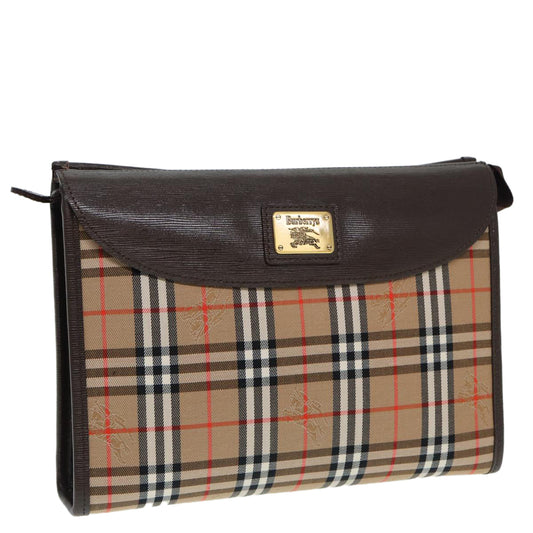 Burberry Luxury ss Nova Check Clutch Bag Auth Leather Canvas Brown