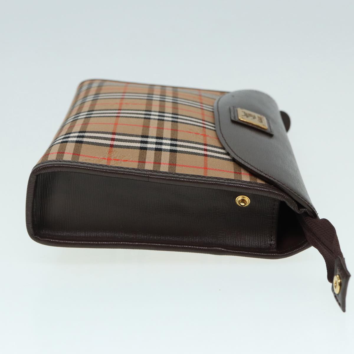 Burberry Luxury ss Nova Check Clutch Bag Auth Leather Canvas Brown