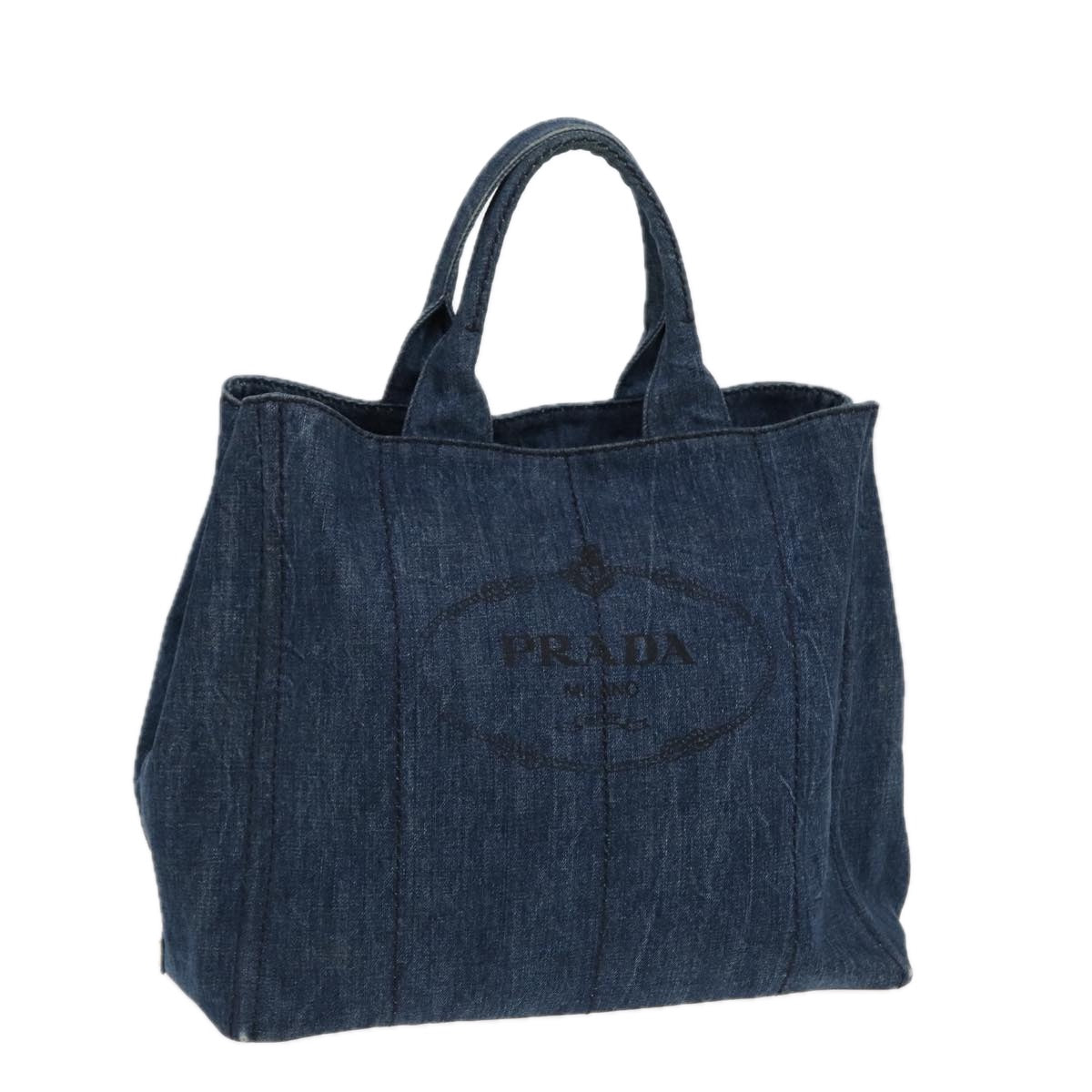 Prada Canapa Tote Bag Auth Blue Gold