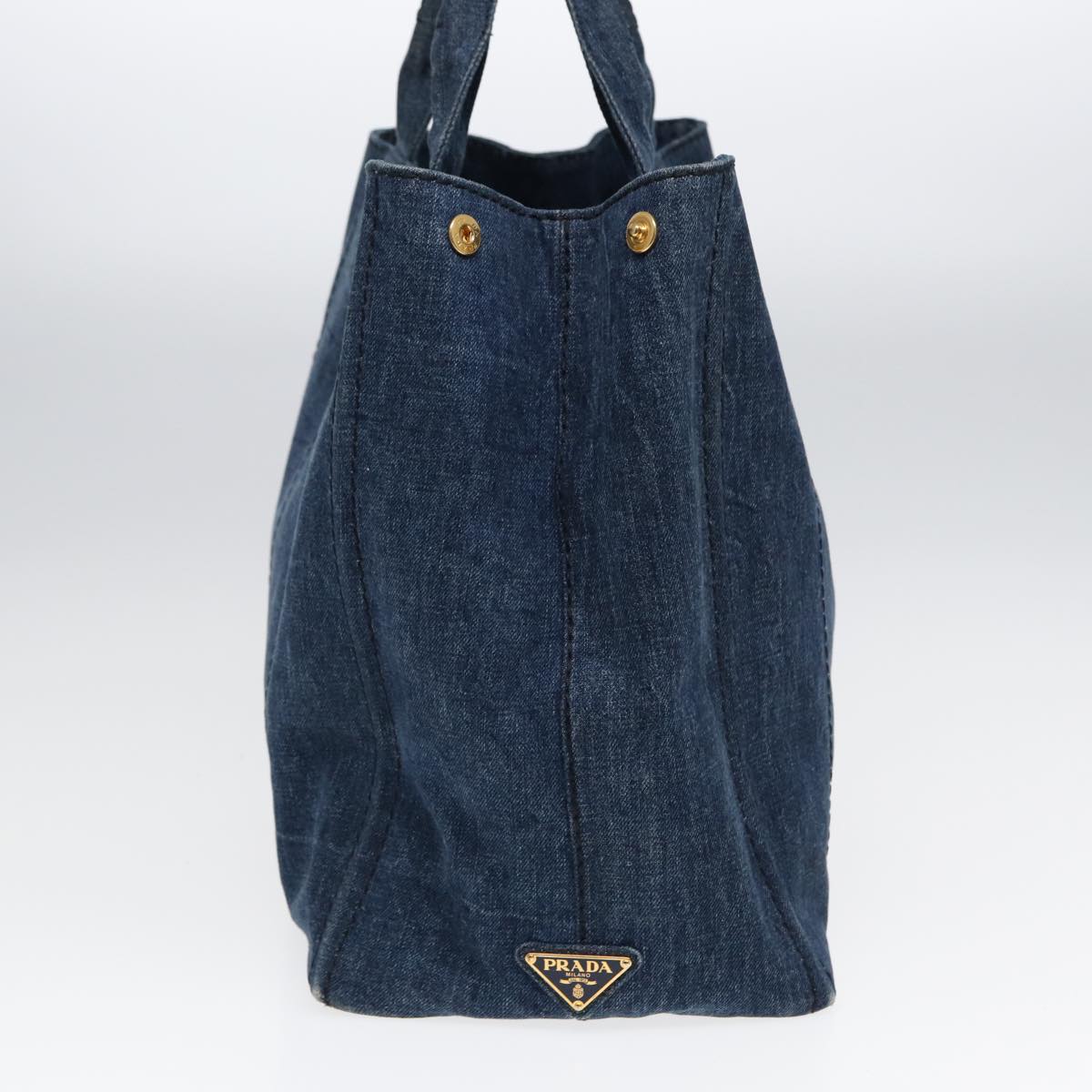 Prada Canapa Tote Bag Auth Blue Gold