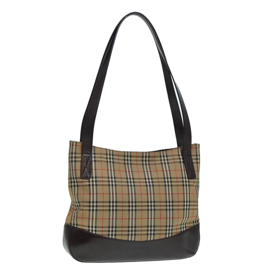 Burberry Luxury ss Nova Check Tote Bag Auth Leather Canvas Brown