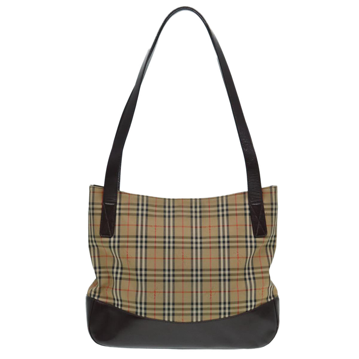 Burberry Luxury ss Nova Check Tote Bag Auth Leather Canvas Brown