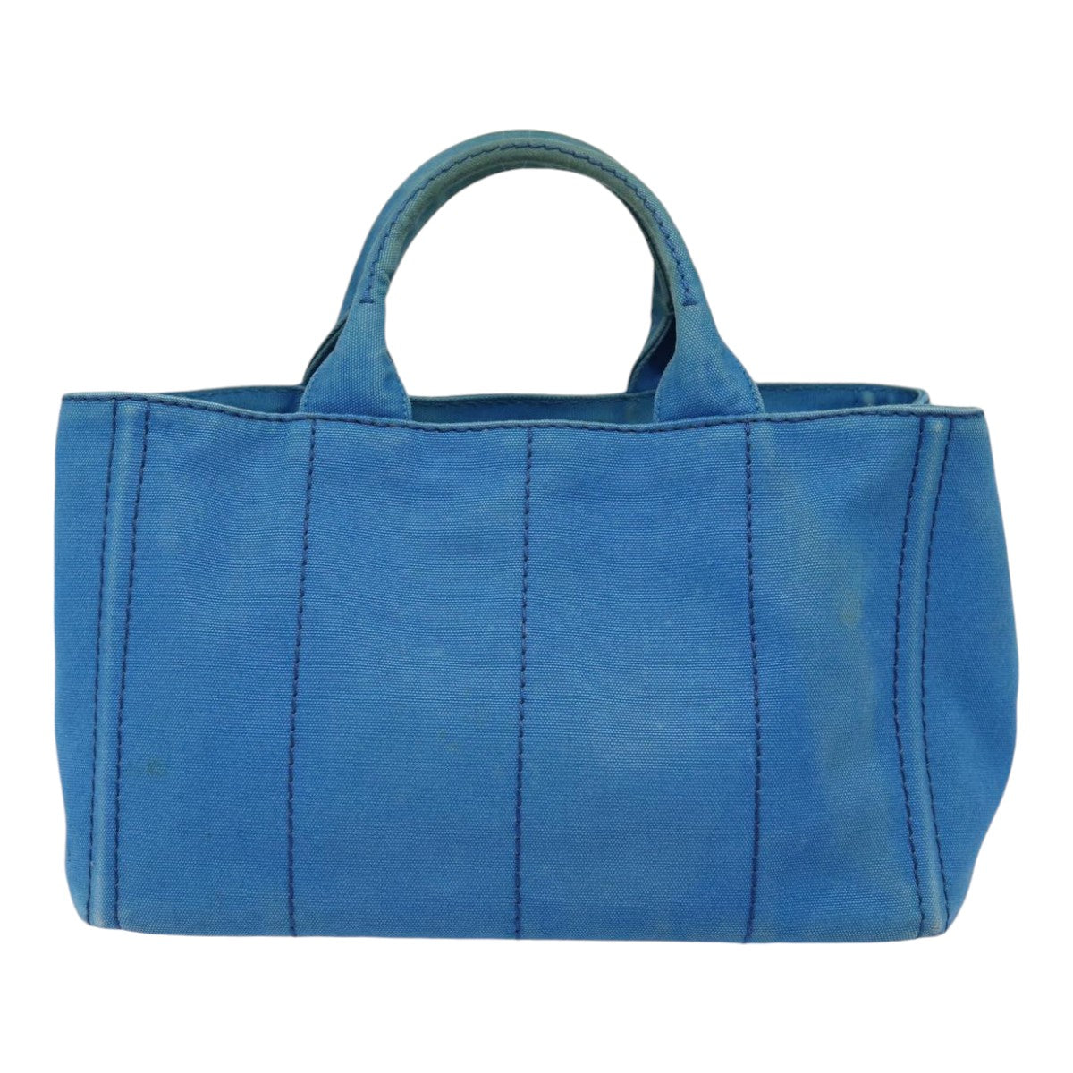 Prada Canapa Mm Hand Bag 2Way Auth Canvas Blue Gold Travel Bag