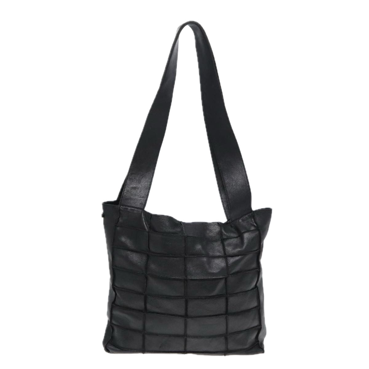 Chanel Choco Bar Shoulder Bag Lamb Skin Black CC Auth