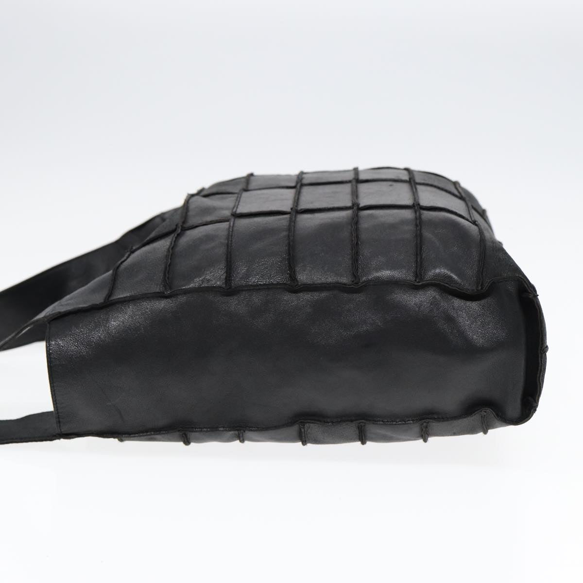 Chanel Choco Bar Shoulder Bag Lamb Skin Black CC Auth