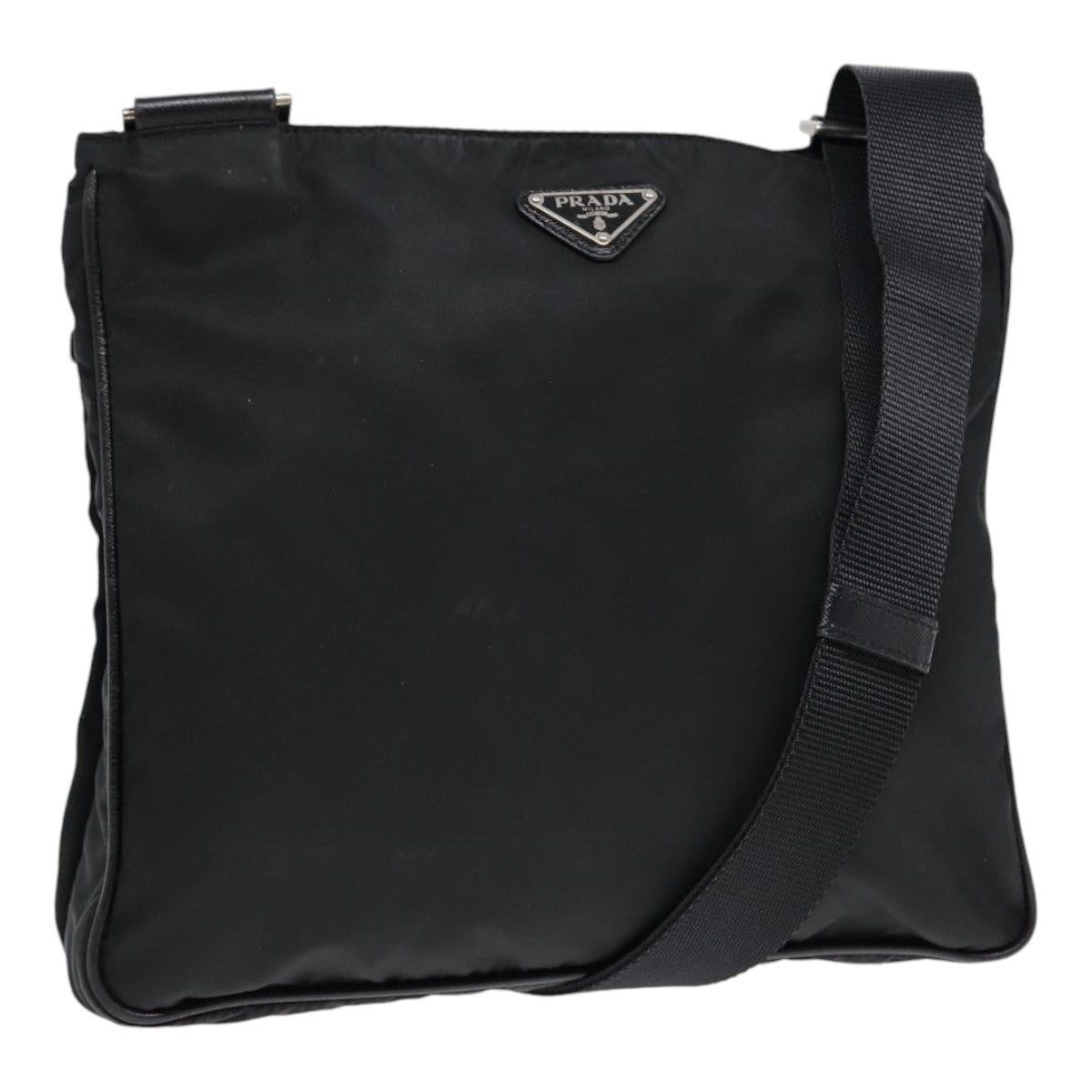 Prada Shoulder Bag Auth Nylon Black Silver Silver Auth 88653