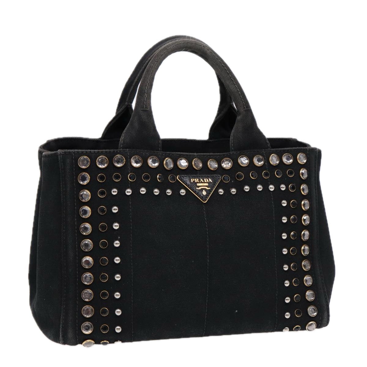 Prada Bijoux Canapa Pm Hand Bag Auth Canvas Black Gold Travel Bag