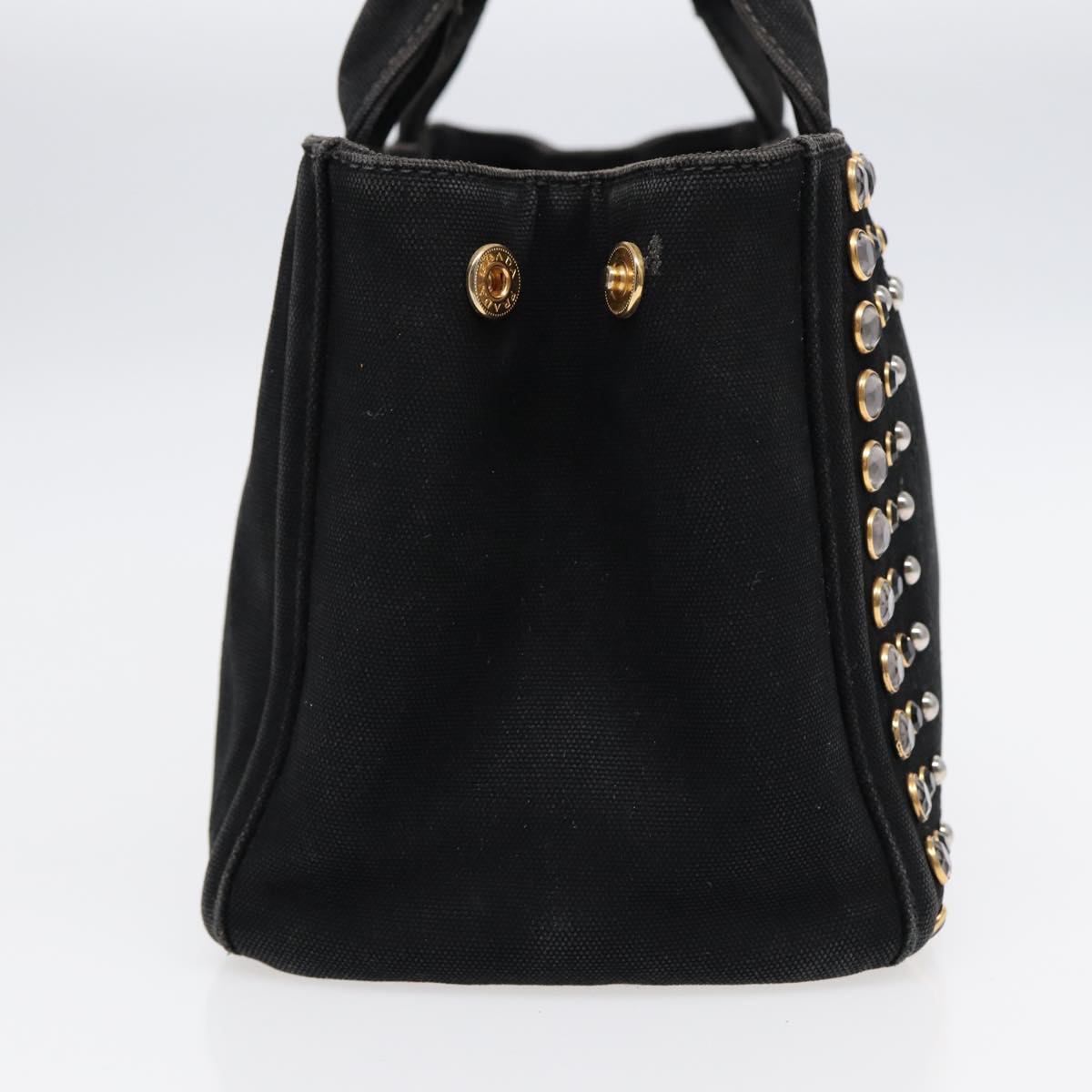 Prada Bijoux Canapa Pm Hand Bag Auth Canvas Black Gold Travel Bag