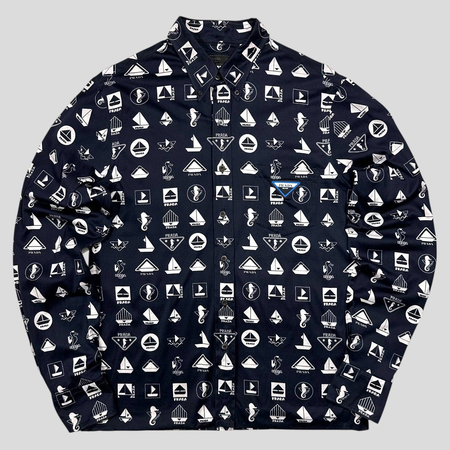 Prada Handbag Rubber Race Sailing Print Shirt - M Logo