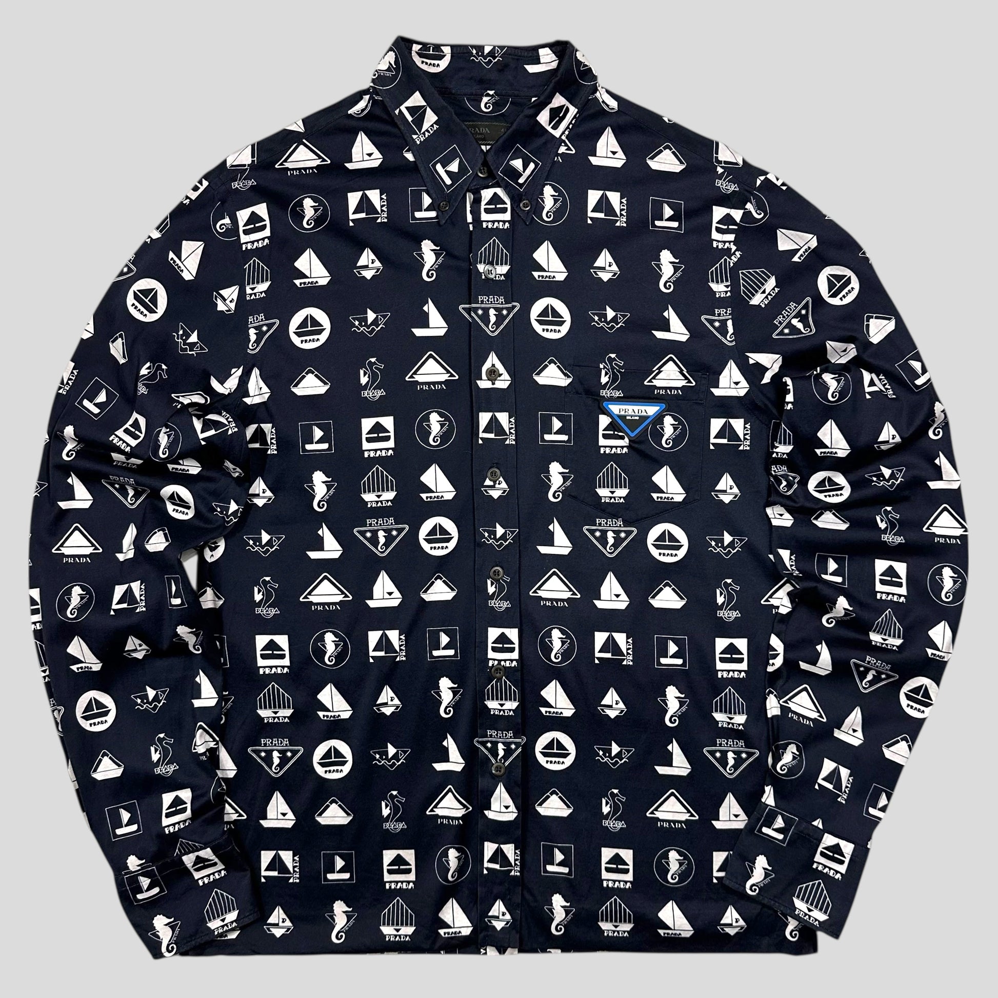 Prada Handbag Rubber Race Sailing Print Shirt - M Logo