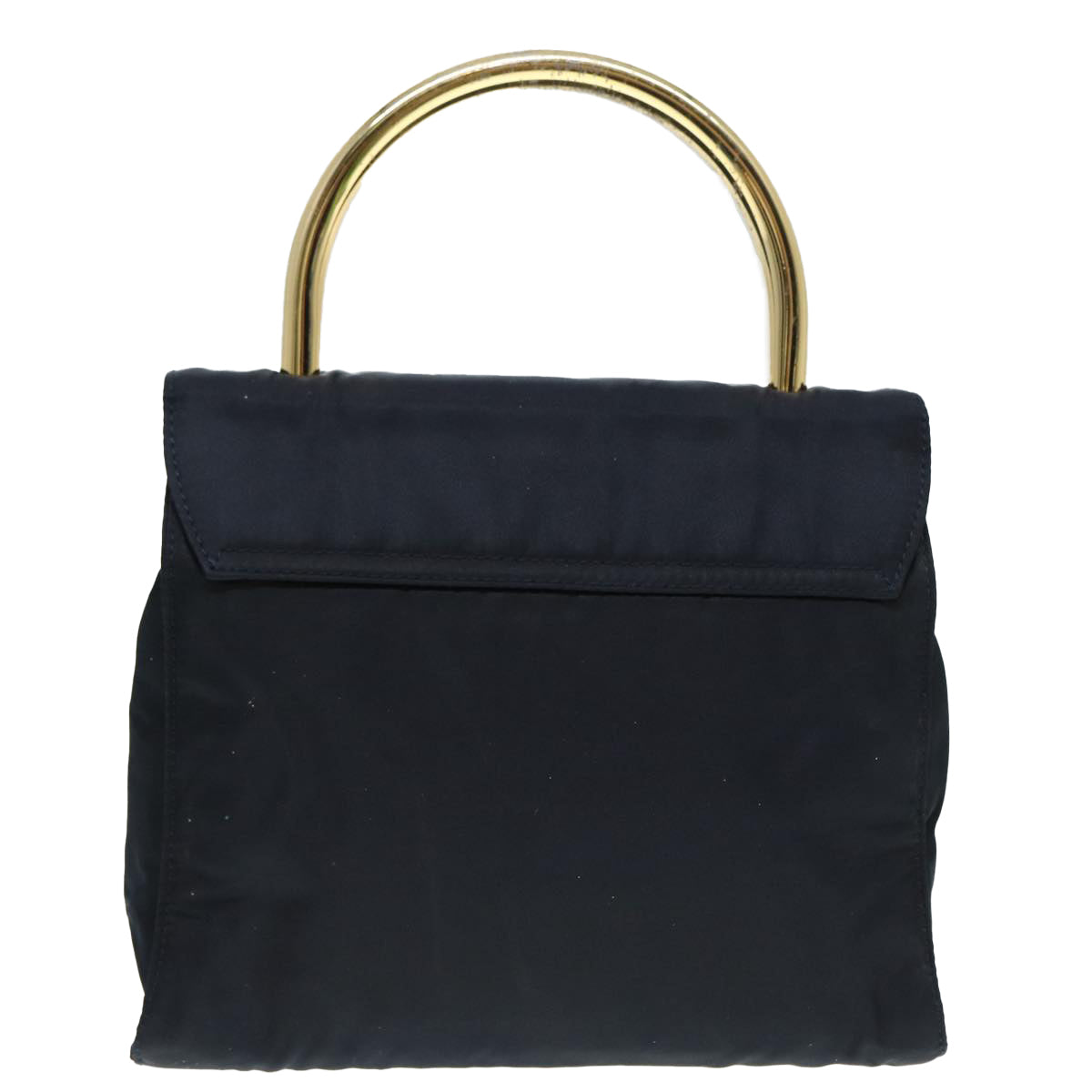 Prada Hand Bag Auth Nylon Gold Navy Travel Bag Gold Auth 88719