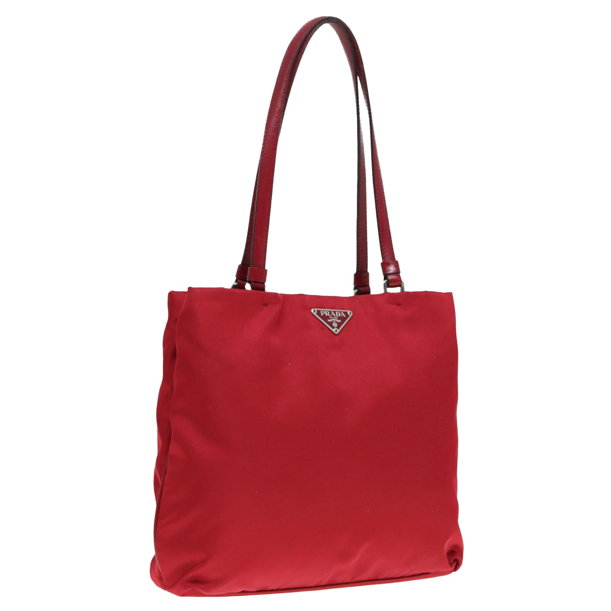Prada Hand Bag Auth Nylon Red Silver Travel Bag