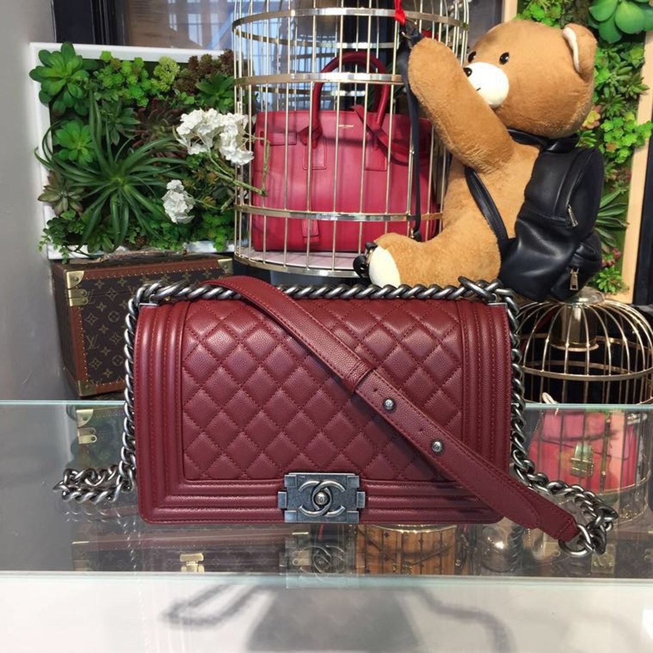 CHL Boy Hardware Burgundy , Silver Crossbody Bag