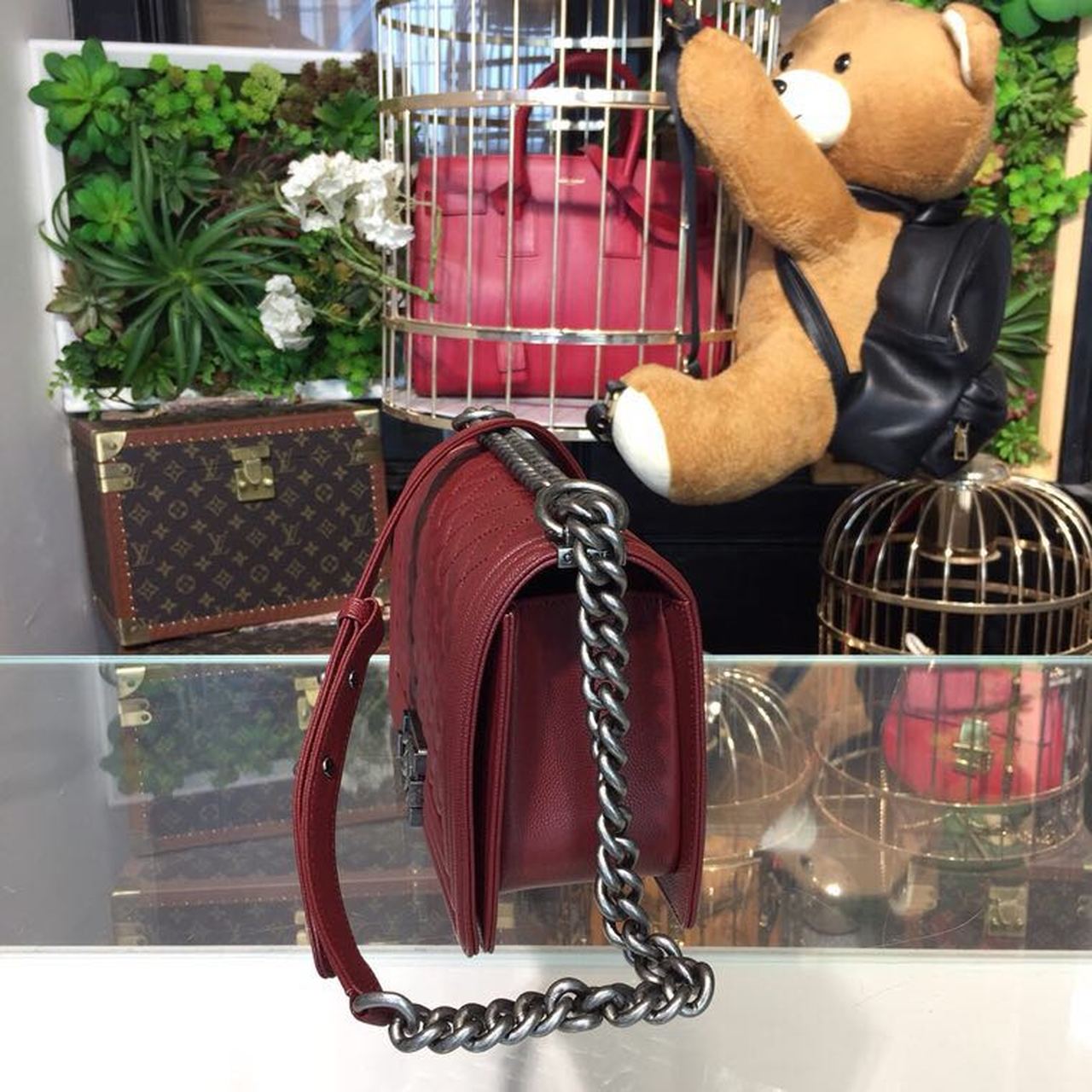 CHL Boy Hardware Burgundy , Silver Crossbody Bag 98In25Cm A67086