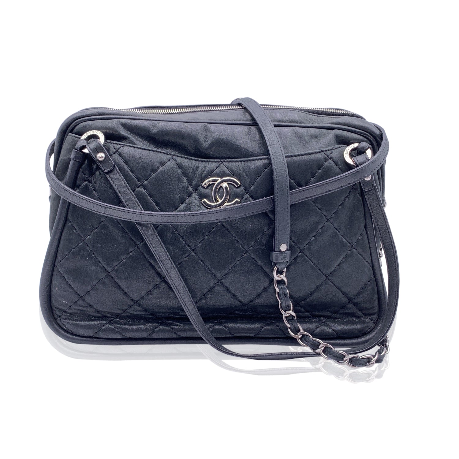 Chanel Black Quilted Leather Relax Cc Tote Camera Shoulder Bag